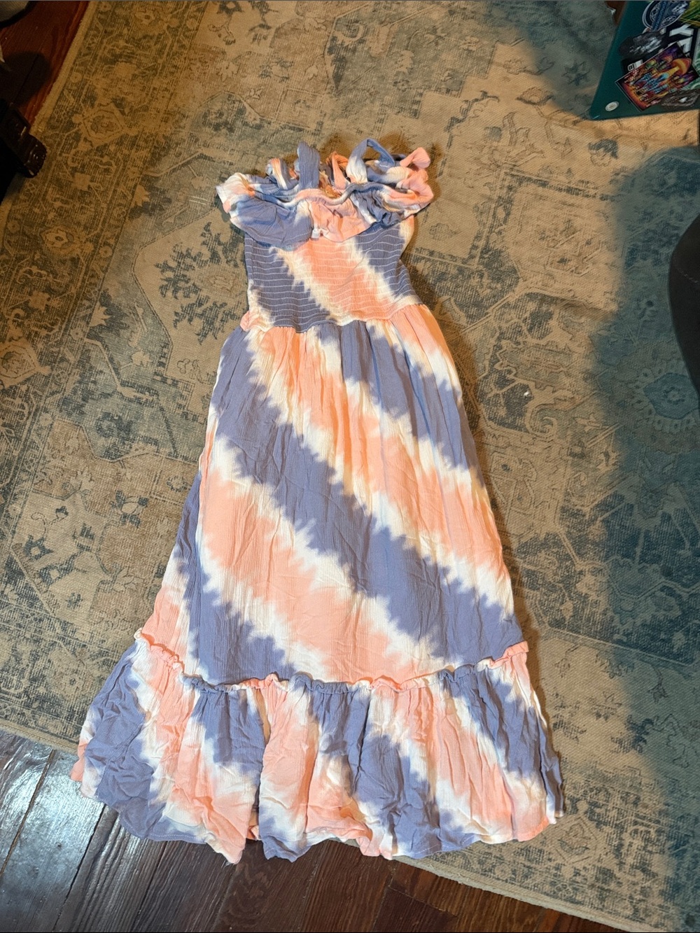 Girls Tie-Dye Maxi Dress in Peach and Lavender